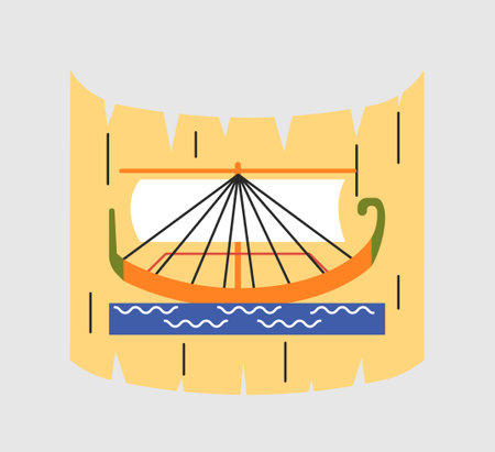 Egyptian scroll with boatのイラスト素材