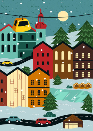 Winter city posterのイラスト素材