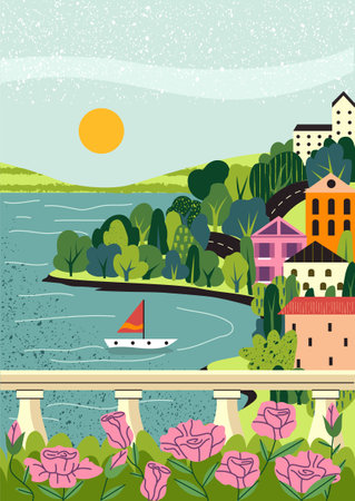 Summer or spring landscapeのイラスト素材