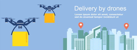 Logistic banner with droneのイラスト素材