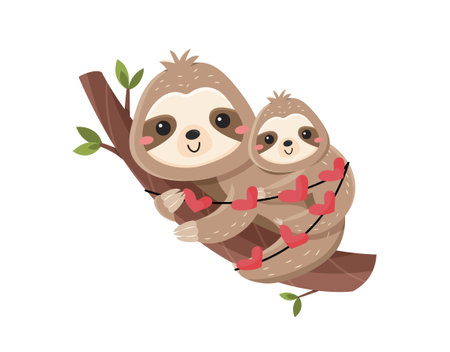 Pair of sloths on branchのイラスト素材