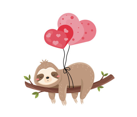 Cute sloths with air balloonsのイラスト素材