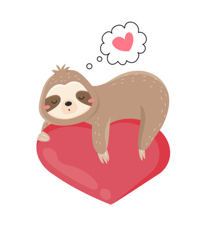 Cute sloths with heartのイラスト素材