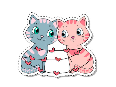 Gray and pink kittens tiedのイラスト素材