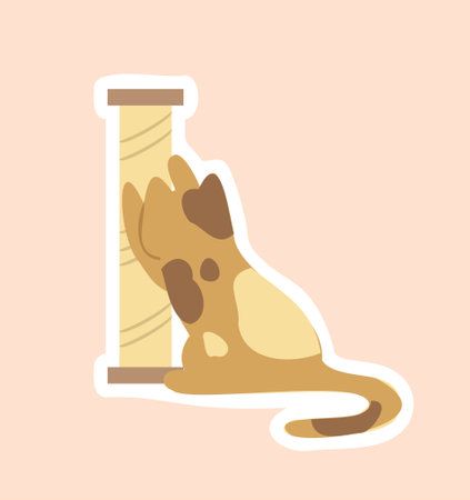Beige cat with scratching postのイラスト素材