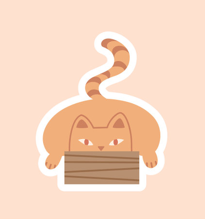 Orange cat with box stickerのイラスト素材