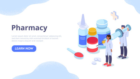 Pharmacy isometric bannerのイラスト素材