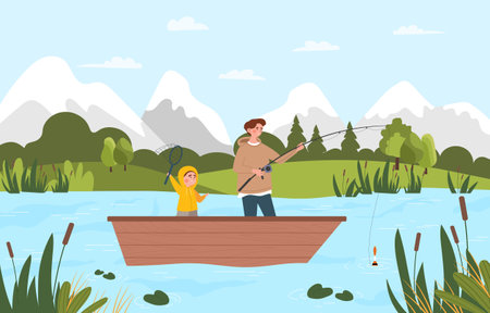 Family fishing conceptのイラスト素材