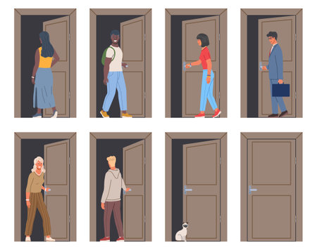People opening door setのイラスト素材