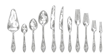 Set of line culteryのイラスト素材