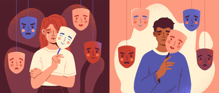 People with emotion masksのイラスト素材