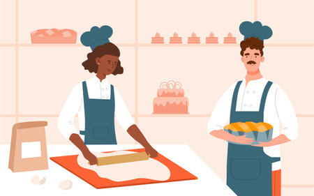 Bakers making doughのイラスト素材
