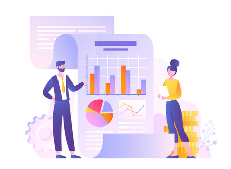 Man and woman with graphのイラスト素材