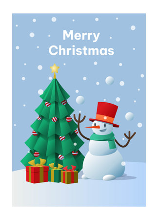 Christmas postcard with snowmanのイラスト素材