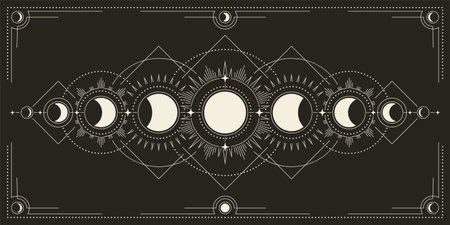 Mystical astrology poster with moon phasesのイラスト素材
