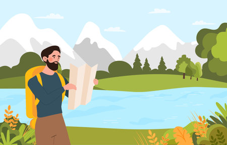 Hiker with mapのイラスト素材