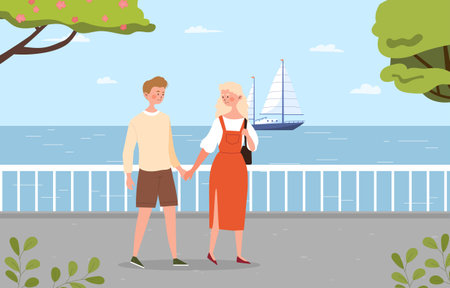 Walking on waterfrontのイラスト素材