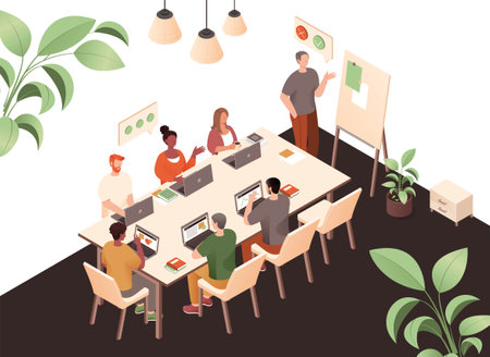 People in coworking office at tableのイラスト素材