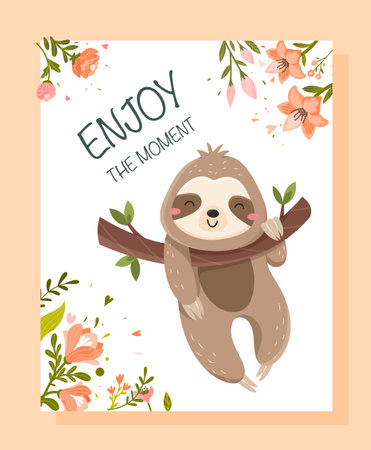 Cute sloth bannerのイラスト素材