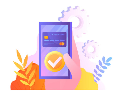 Hand with credit card smartphoneのイラスト素材