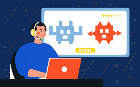 Gamer at laptopのイラスト素材