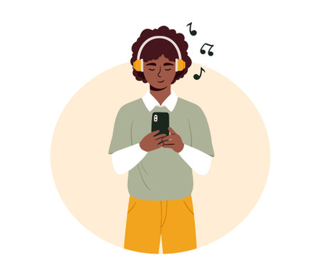 Man at headphones with phoneのイラスト素材