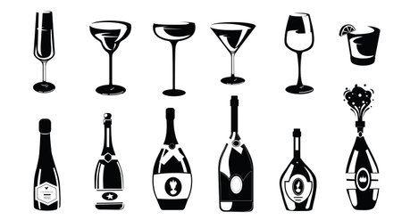 Champagne bottles black and white setのイラスト素材