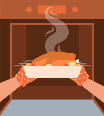 Cooking roast chickenのイラスト素材