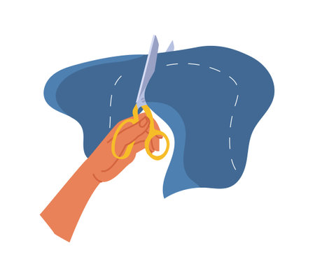 Hands with scissors cutting jeansのイラスト素材