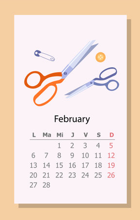 Needlework calendar February 2023のイラスト素材
