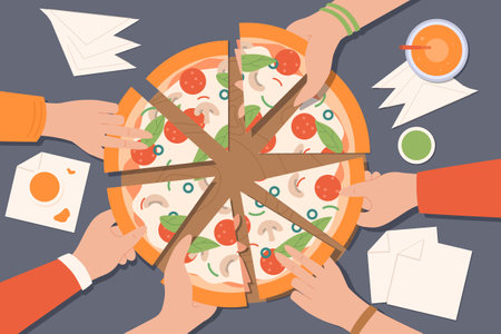 Hands take pizzaのイラスト素材
