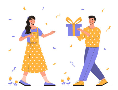 Boy gives gift boxのイラスト素材