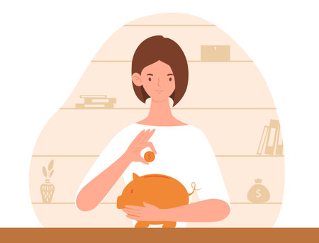 Woman puts moneyのイラスト素材