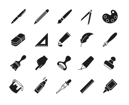 Drawing tools icons black setのイラスト素材