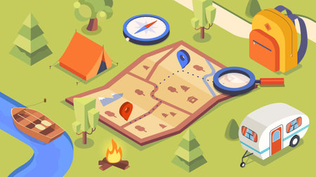 Travel isometric compositionのイラスト素材