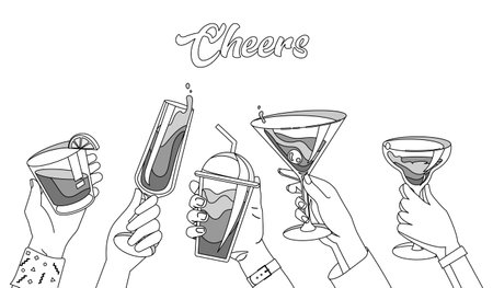 Cheers black and whiteのイラスト素材