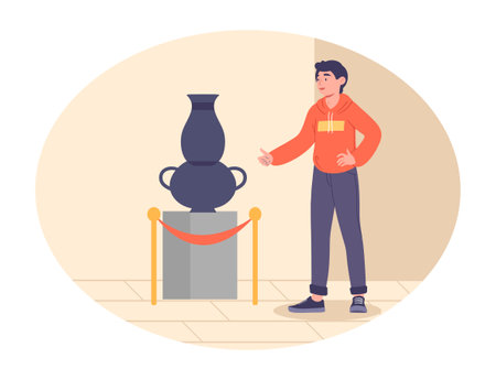 Man in art galleryのイラスト素材