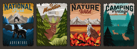 Nature retro postersのイラスト素材