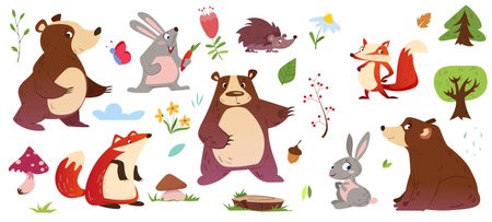 Cute forest animals setのイラスト素材