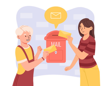 Woman send mail and letterのイラスト素材