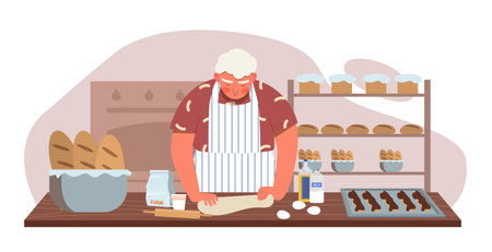 Baker man prepares product conceptのイラスト素材
