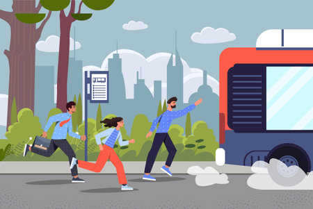 People run behind bus conceptのイラスト素材