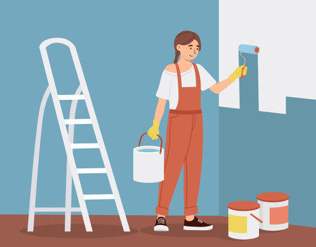 Woman paints wall conceptのイラスト素材