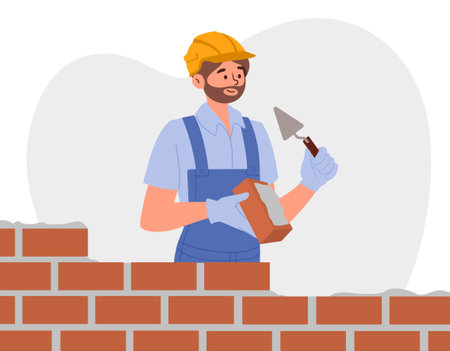 Stonemason work with bricks conceptのイラスト素材