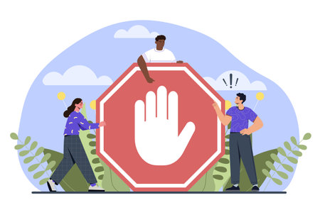 People near prohibition sign conceptのイラスト素材