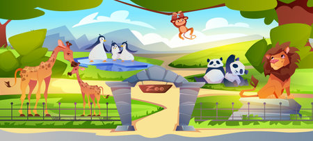 Zoo with animalsのイラスト素材