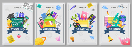 Flyers with school supplies setのイラスト素材