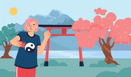 Woman travel in Japan vector conceptのイラスト素材