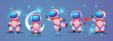 Cute little astronauts vector setのイラスト素材