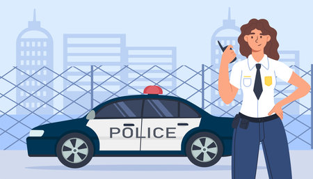 Woman police with car vector conceptのイラスト素材